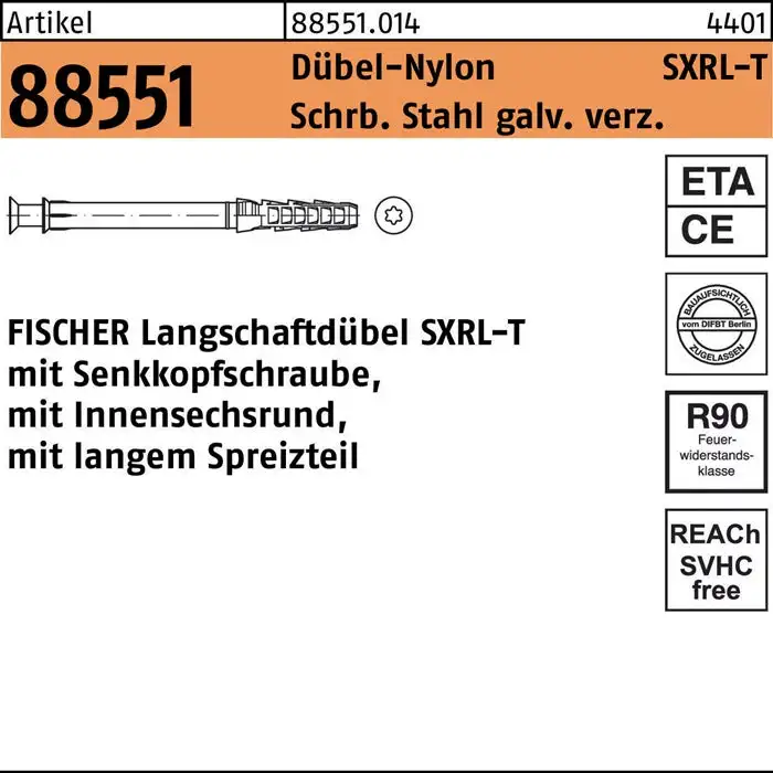 FISCHER Langschaftdübel SXRL Bohrer-D.10mm Dübel-L.180 mm ( 8000238434 )