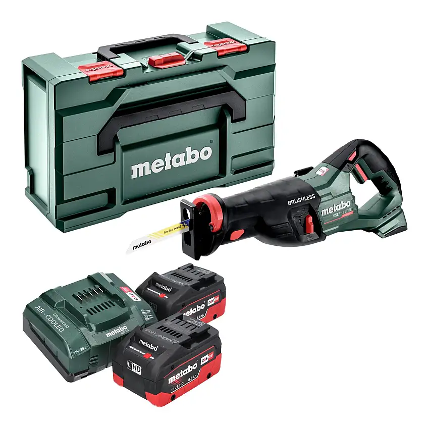 Metabo SSEP 18 LT BL Akku Säbelsäge 18 V 32 mm Brushless + 2x LiHD Akku 8,0 Ah + Ladegerät + Metabox