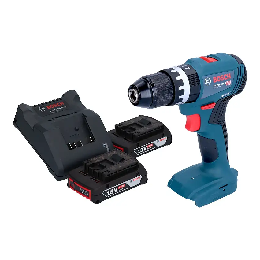 Bosch GSB 18V-45 Professional Akku Schlagbohrschrauber 18 V 45 Nm Brushless + 2x Akku 2,0 Ah + Ladegerät