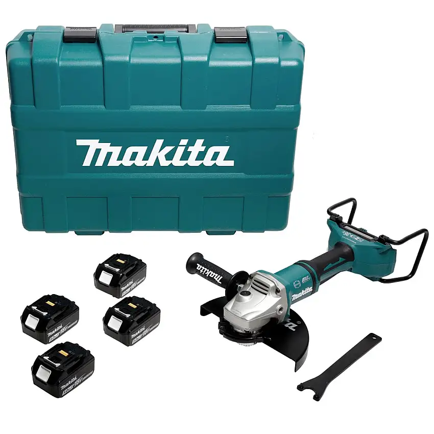 Makita DGA 900 T4KX2 Akku Winkelschleifer 36V ( 2x18V ) 230mm Brushless + 4x Akku 5,0Ah + Ezynut + Koffer - ohne Ladegerät