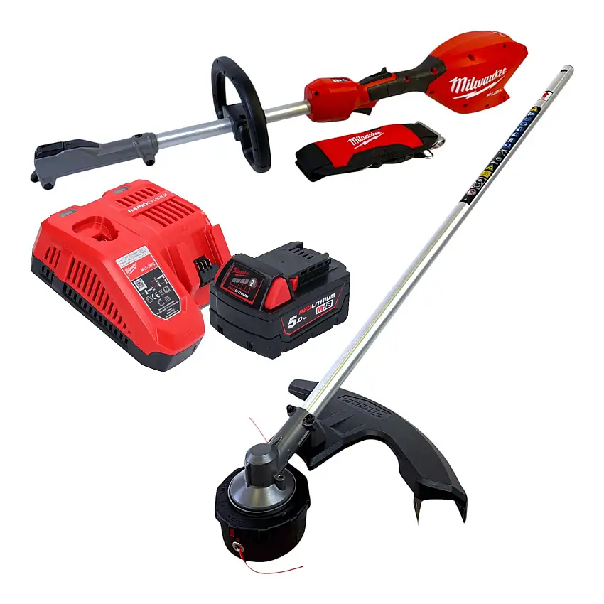 Milwaukee M18 FOPH2-­LTA-501 Akku Basiseinheit 18 V Brushless + Rasentrimmer Aufsatz + 1x Akku 5,0 Ah + Ladegerät