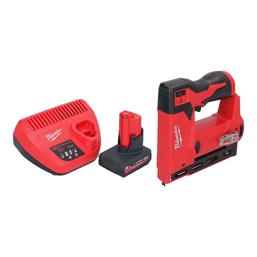Milwaukee M12 BST-501 Akku Tacker 12 V 6 - 14 mm + 1x Akku 5,0 Ah + Ladegerät