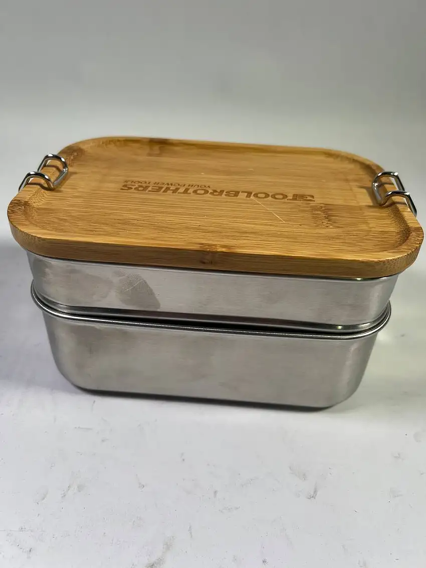 Toolbrothers Fan Edelstahl Brotdose mit 2 Etagen und Bambus Deckel 1340 ml - Leicht gebraucht