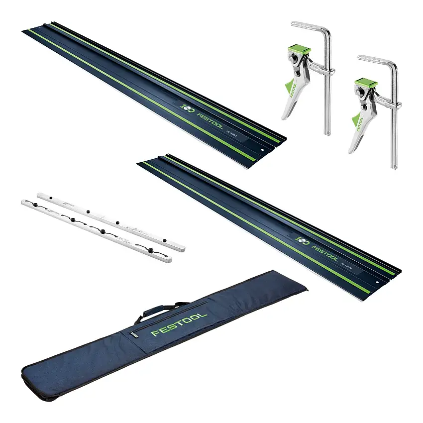 Festool 2x FS 1400/2 BL Führungsschiene 1400 mm Blau ( 2x 578246 ) 100Y Jubiläums Edition + FSV/2 Verbindungsstück + 2x FS-HZ 160 Hebelzwinge + FS-BAG Tasche