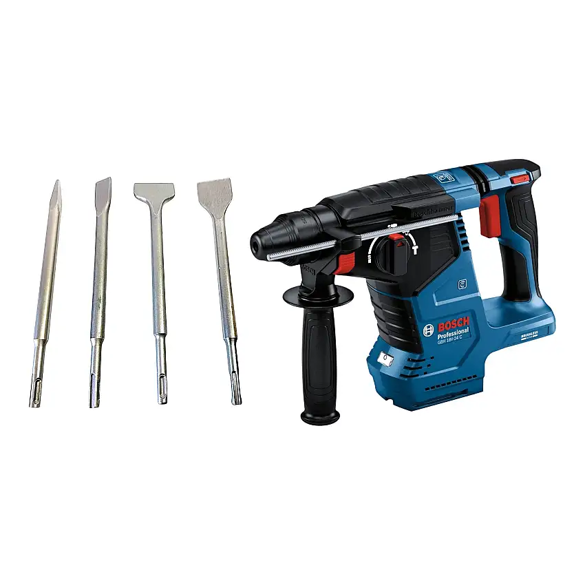 Bosch GBH 18V-24 C Professional Akku Bohrhammer 18 V 2,4 J Brushless SDS plus + 4 tlg. Meißel Set - ohne Akku, ohne Ladegerät