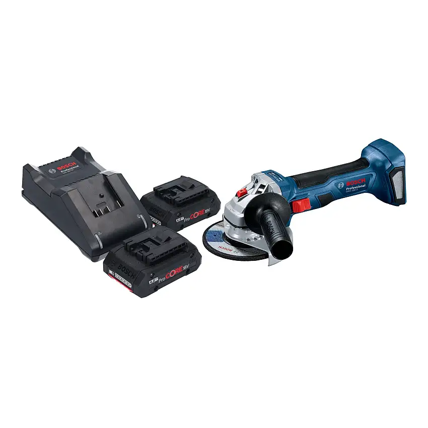 Bosch GWS 18V-7 Professional Akku Winkelschleifer 18 V 115 mm Brushless + 2x ProCORE Akku 4,0 Ah + Ladegerät