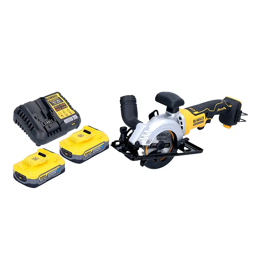 DeWalt DCS 571 H2 Akku Handkreissäge 18 V 115 mm Brushless + 2x Powerstack Akku 5,0 Ah + Ladegerät