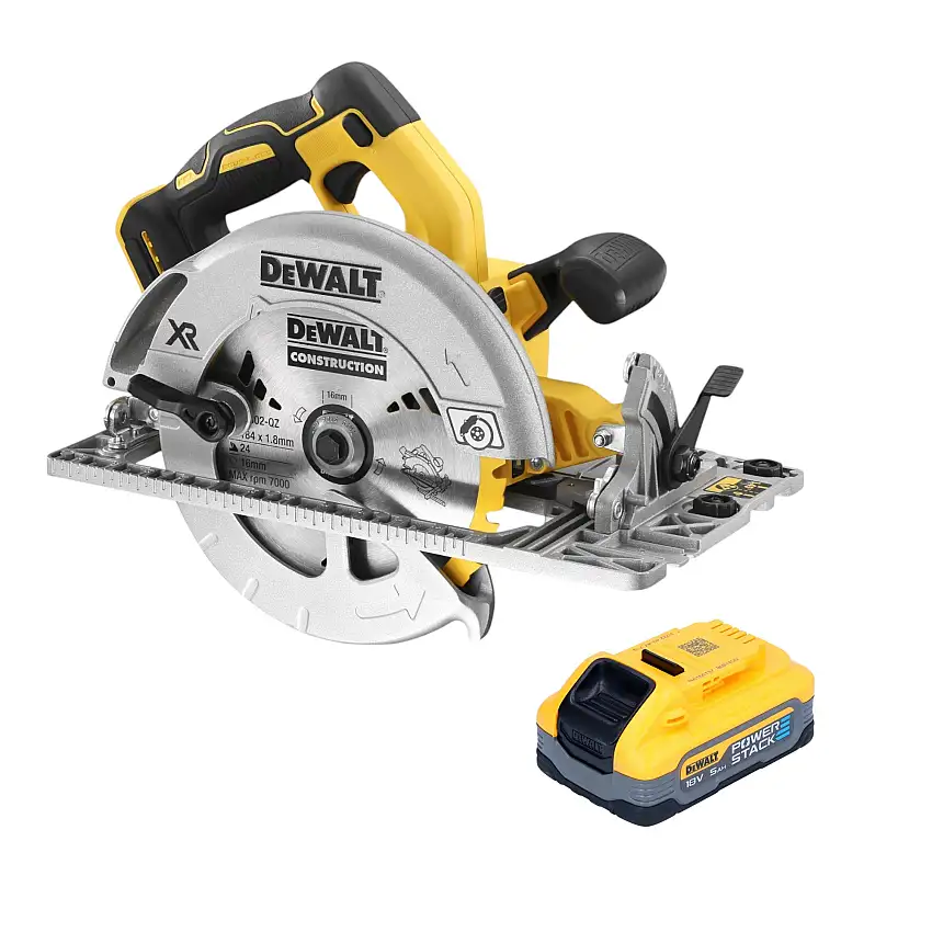 DeWalt DCS 572 N Akku Handkreissäge 18 V 184 mm Brushless + 1x Powerstack Akku 5,0 Ah - ohne Ladegerät