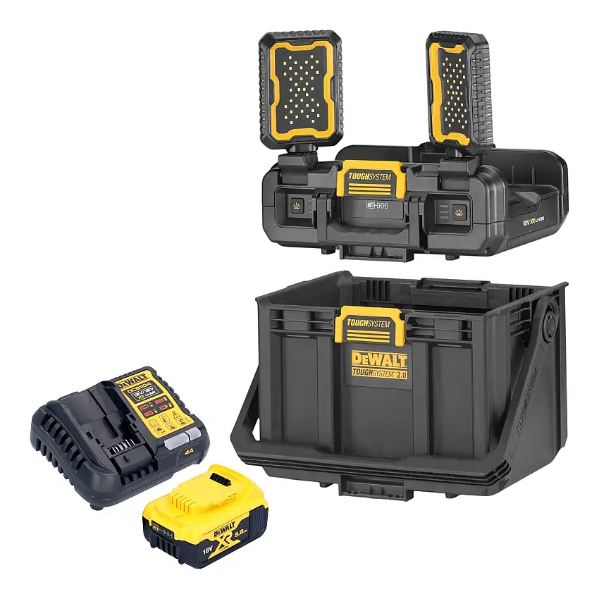 DeWalt DWST08061-1 Werkzeugbox mit integrierten Leuchten 395 x 352 x 255 mm ToughSystem 2.0 + 1x Akku 5,0 Ah + Ladegerät