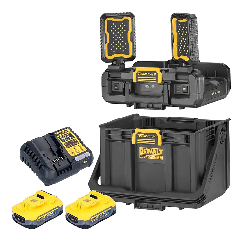 DeWalt DWST08061-1 Werkzeugbox mit integrierten Leuchten 395 x 352 x 255 mm ToughSystem 2.0 + 2x Powerstack Akku 5,0 Ah + Ladegerät