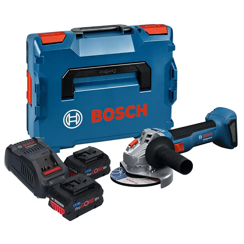 Bosch GWS 18V-8 Professional Akku Winkelschleifer 18 V 125 mm Brushless + 2x ProCORE Akku 5,5 Ah + Ladegerät + L Boxx