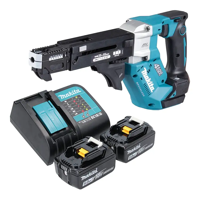 Makita DFR 552 ST Akku Magazinschrauber 18 V 25 - 55 mm Brushless + 2x Akku 5,0 Ah + Ladegerät