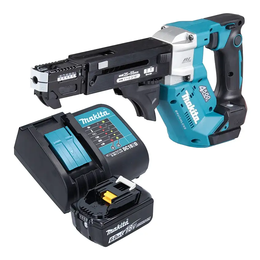 Makita DFR 552 SG1 Akku Magazinschrauber 18 V 25 - 55 mm Brushless + 1x Akku 6,0 Ah + Ladegerät