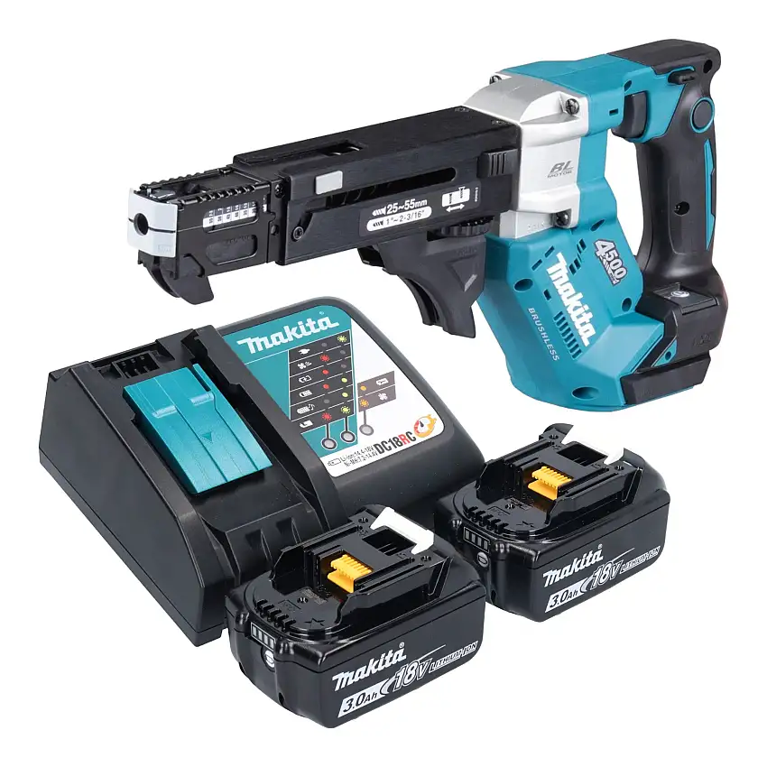 Makita DFR 552 RF Akku Magazinschrauber 18 V 25 - 55 mm Brushless + 2x Akku 3,0 Ah + Ladegerät