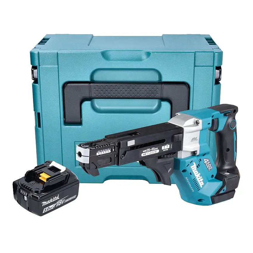 Makita DFR 552 T1J Akku Magazinschrauber 18 V 25 - 55 mm Brushless + 1x Akku 5,0 Ah + Makpac - ohne Ladegerät