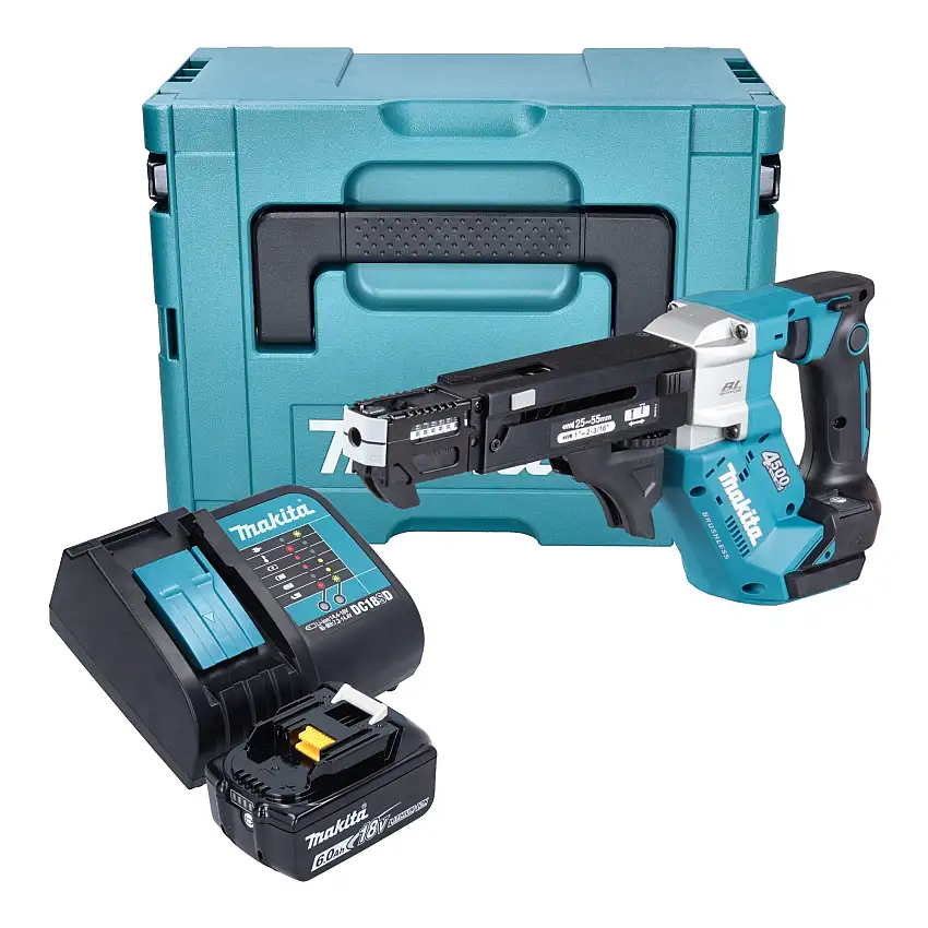 Makita DFR 552 SG1J Akku Magazinschrauber 18 V 25 - 55 mm Brushless + 1x Akku 6,0 Ah + Ladegerät + Makpac