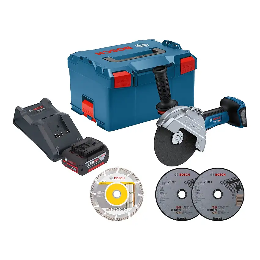Bosch GWS 18V-180 P Professional Akku Winkelschleifer 18 V 180 mm Brushless + 1x Akku 4,0 Ah + Ladegerät + L-Boxx