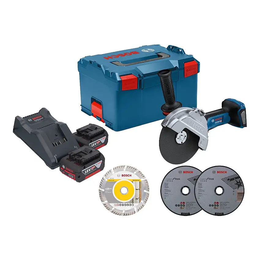 Bosch GWS 18V-180 P Professional Akku Winkelschleifer 18 V 180 mm Brushless + 2x Akku 4,0 Ah + Ladegerät + L-Boxx