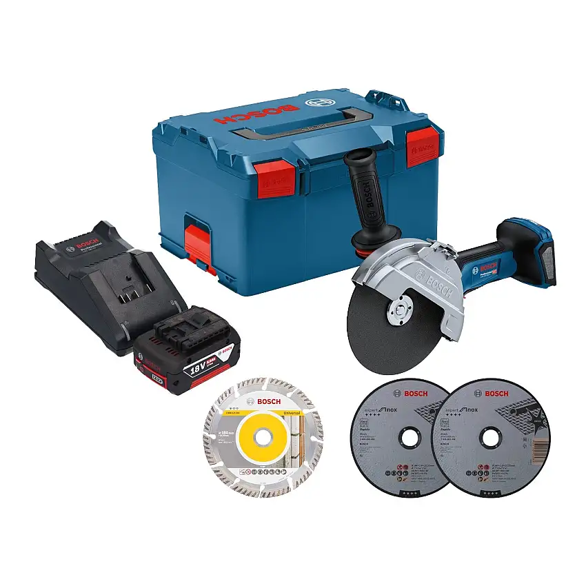 Bosch GWS 18V-180 P Professional Akku Winkelschleifer 18 V 180 mm Brushless + 1x Akku 5,0 Ah + Ladegerät + L-Boxx