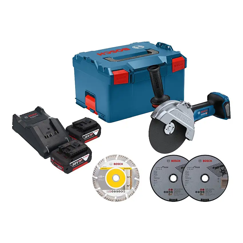 Bosch GWS 18V-180 P Professional Akku Winkelschleifer 18 V 180 mm Brushless + 2x Akku 5,0 Ah + Ladegerät + L-Boxx
