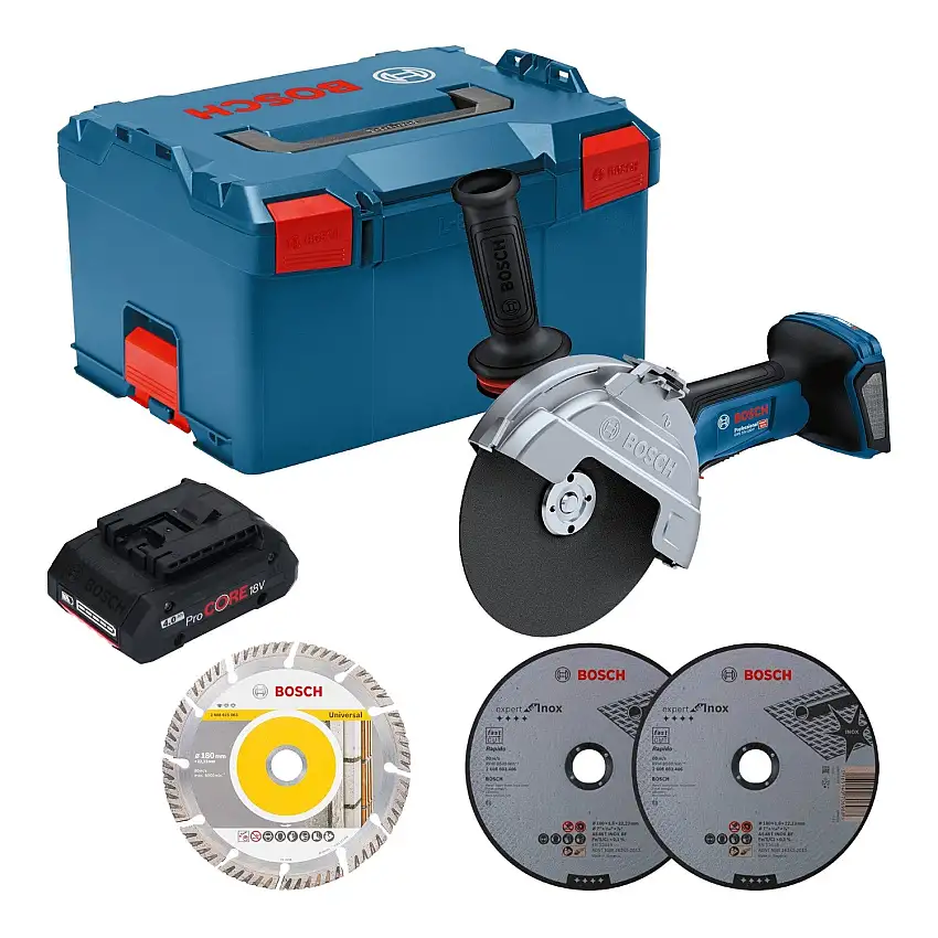 Bosch GWS 18V-180 P Professional Akku Winkelschleifer 18 V 180 mm Brushless + 1x ProCORE Akku 4,0 Ah + L-Boxx - ohne Ladegerät