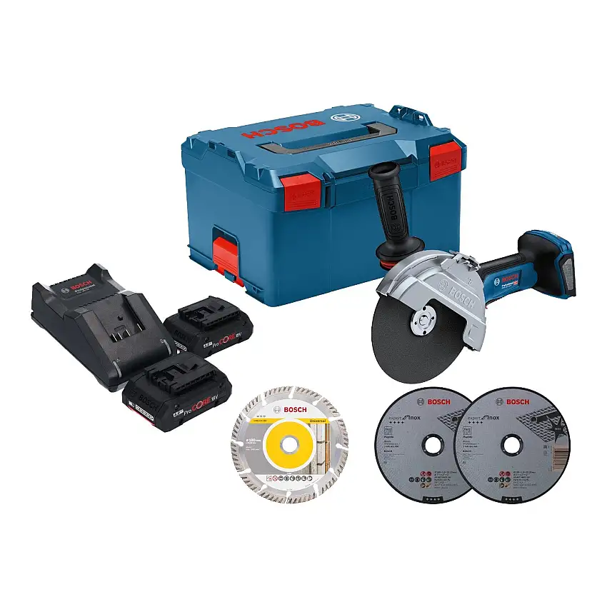Bosch GWS 18V-180 P Professional Akku Winkelschleifer 18 V 180 mm Brushless + 2x ProCORE Akku 4,0 Ah + Ladegerät + L-Boxx