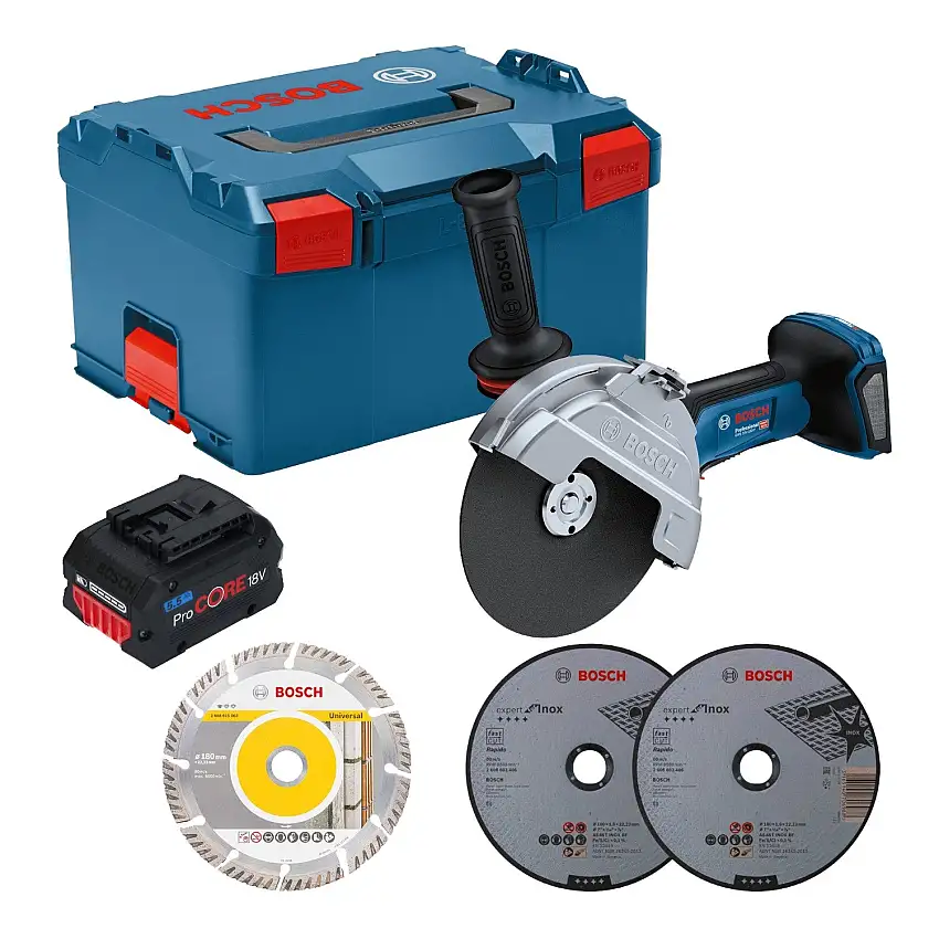 Bosch GWS 18V-180 P Professional Akku Winkelschleifer 18 V 180 mm Brushless + 1x ProCORE Akku 5,5 Ah + L-Boxx - ohne Ladegerät
