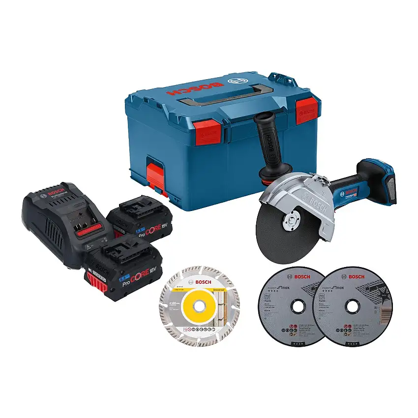 Bosch GWS 18V-180 P Professional Akku Winkelschleifer 18 V 180 mm Brushless + 2x ProCORE Akku 5,5 Ah + Ladegerät + L-Boxx