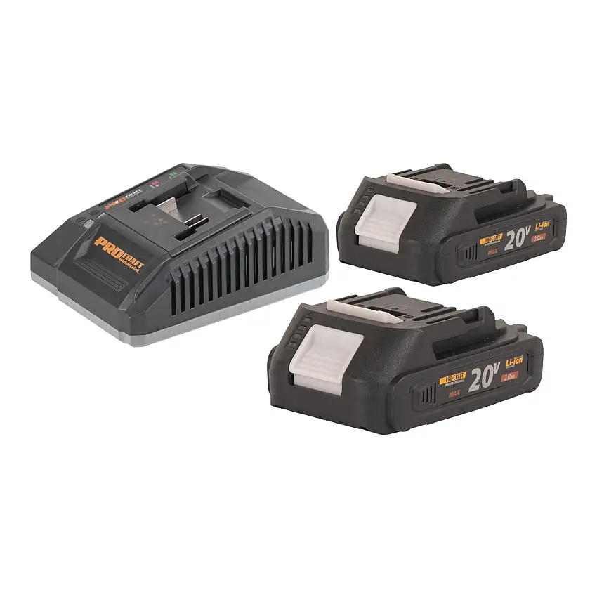 Procraft Starter Pack C20/6.5 Schnell Ladegerät 20 V 6,5 A + 2x 20/2A Akku 2,0 Ah