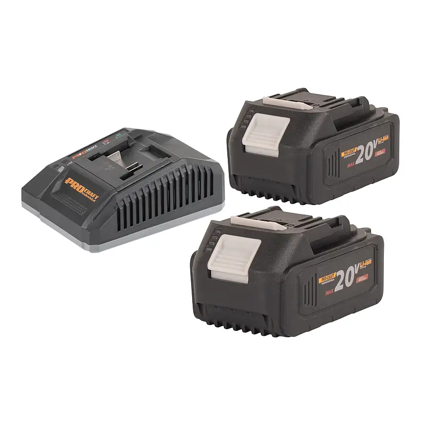 Procraft Starter Pack C20/6.5 Schnell Ladegerät 20 V 6,5 A + 2x 20/4 Akku 4,0 Ah