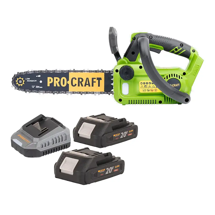 Procraft PKA42Libb Akku Kettensäge 20 V 304 mm Brushless + 2x Akku 2,0 Ah + Ladegerät