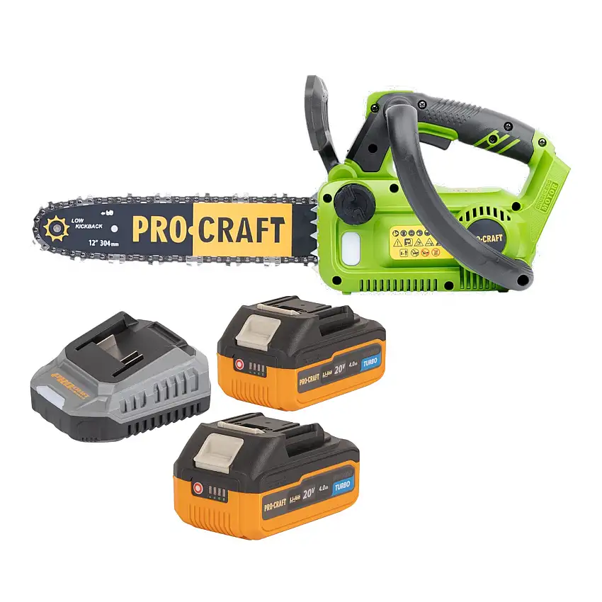 Procraft PKA42Libb Akku Kettensäge 20 V 304 mm Brushless + 2x Akku 4,0 Ah + Ladegerät