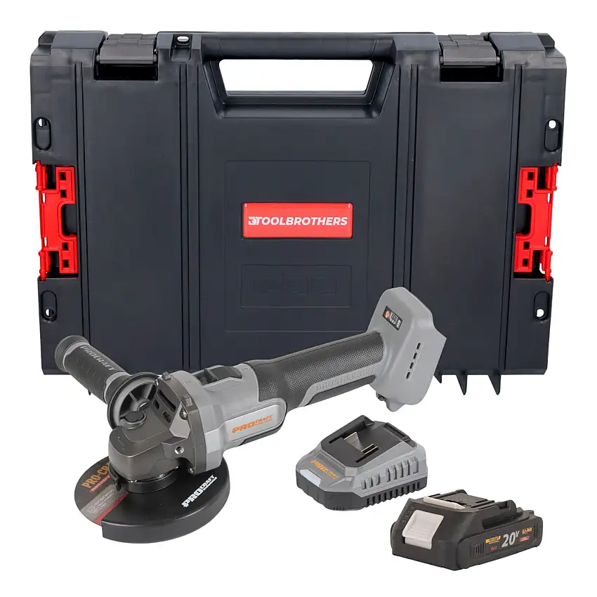 Procraft Industrial AG125Abb Akku Winkelschleifer 20 V 125 mm Brushless + 1x Akku 2,0 Ah + Ladegerät + RHINO Toolcase