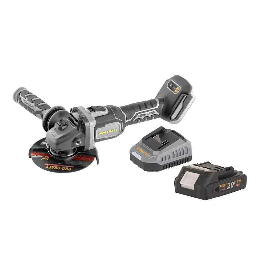 Procraft Industrial AG125Bbb Akku Winkelschleifer 20 V 125 mm Brushless + 1x Akku 2,0 Ah + Ladegerät