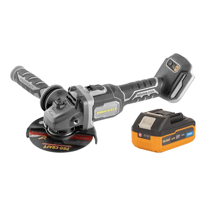 Procraft Industrial AG125Bbb Akku Winkelschleifer 20 V 125 mm Brushless + 1x Akku 4,0 Ah - ohne Ladegerät