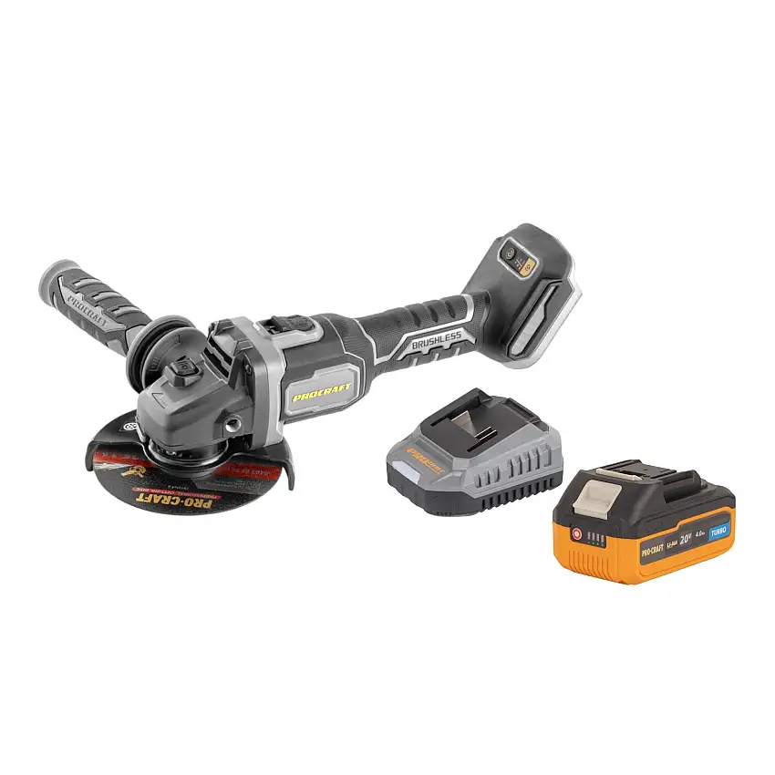 Procraft Industrial AG125Bbb Akku Winkelschleifer 20 V 125 mm Brushless + 1x Akku 4,0 Ah + Ladegerät