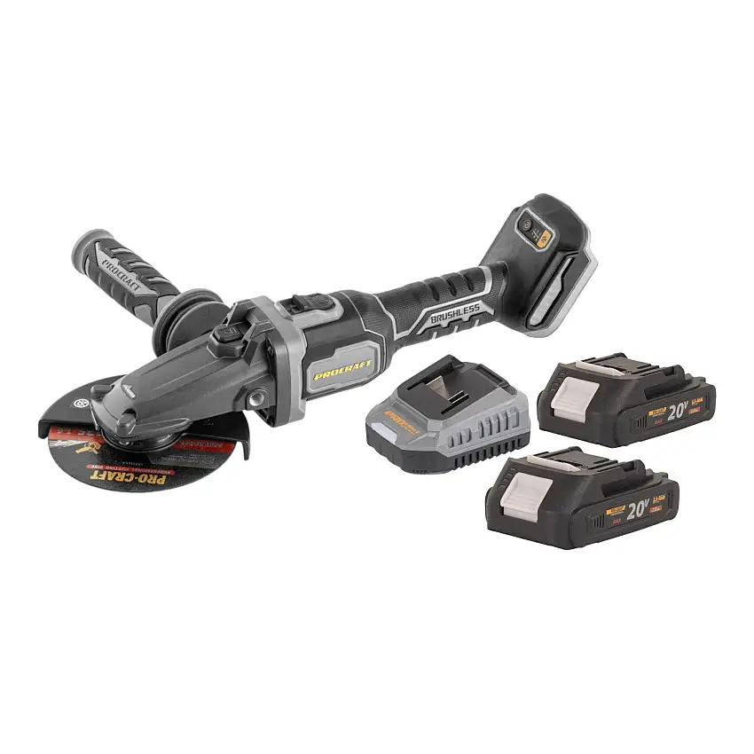 Procraft Industrial AG125Cbb Akku Flachkopf Winkelschleifer 20 V 125 mm Brushless + 2x Akku 2,0 Ah + Ladegerät