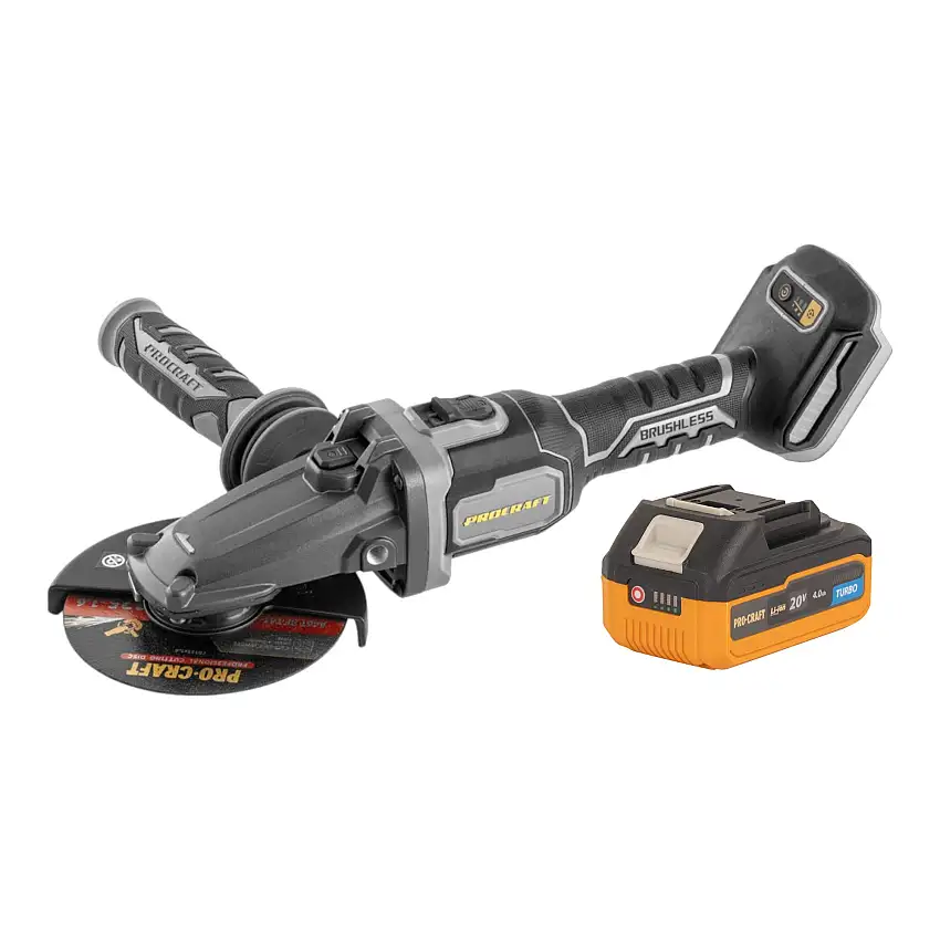Procraft Industrial AG125Cbb Akku Flachkopf Winkelschleifer 20 V 125 mm Brushless + 1x Akku 4,0 Ah - ohne Ladegerät