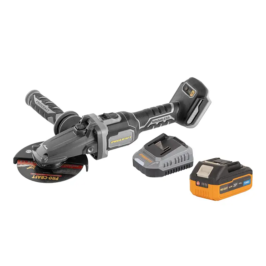 Procraft Industrial AG125Cbb Akku Flachkopf Winkelschleifer 20 V 125 mm Brushless + 1x Akku 4,0 Ah + Ladegerät