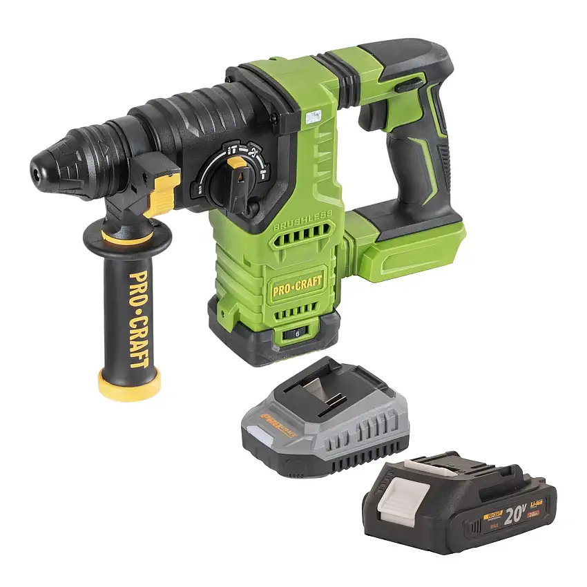 Procraft PHA30bb Akku Bohrhammer 20 V 2,8 J SDS plus Brushless + 1x Akku 2,0 Ah + Ladegerät