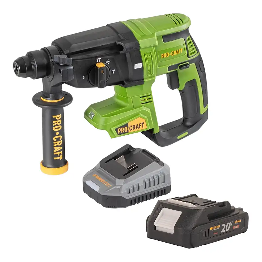 Procraft PHA40bb Akku Bohrhammer 20 V 2,6 J SDS plus Brushless + 1x Akku 2,0 Ah + Ladegerät