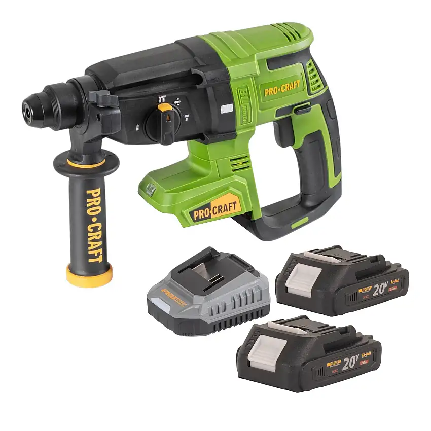 Procraft PHA40bb Akku Bohrhammer 20 V 2,6 J SDS plus Brushless + 2x Akku 2,0 Ah + Ladegerät