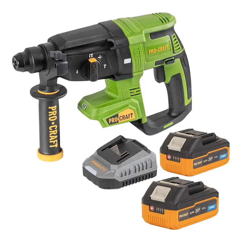 Procraft PHA40bb Akku Bohrhammer 20 V 2,6 J SDS plus Brushless + 2x Akku 4,0 Ah + Ladegerät