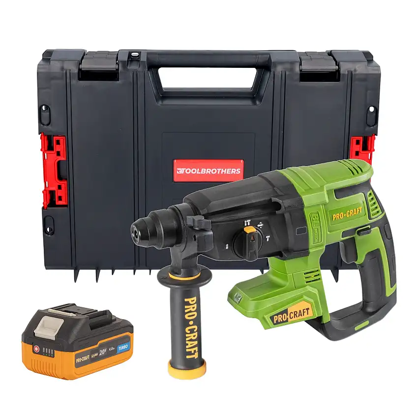 Procraft PHA40bb Akku Bohrhammer 20 V 2,6 J SDS plus Brushless + 1x Akku 4,0 Ah + RHINO Toolcase - ohne Ladegerät