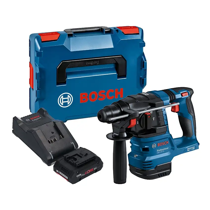 Bosch GBH 18V-22 Professional Akku Bohrhammer 18 V 1,9 J SDS Plus Brushless + 1x ProCORE Akku 4,0 Ah + Ladegerät + L-Boxx
