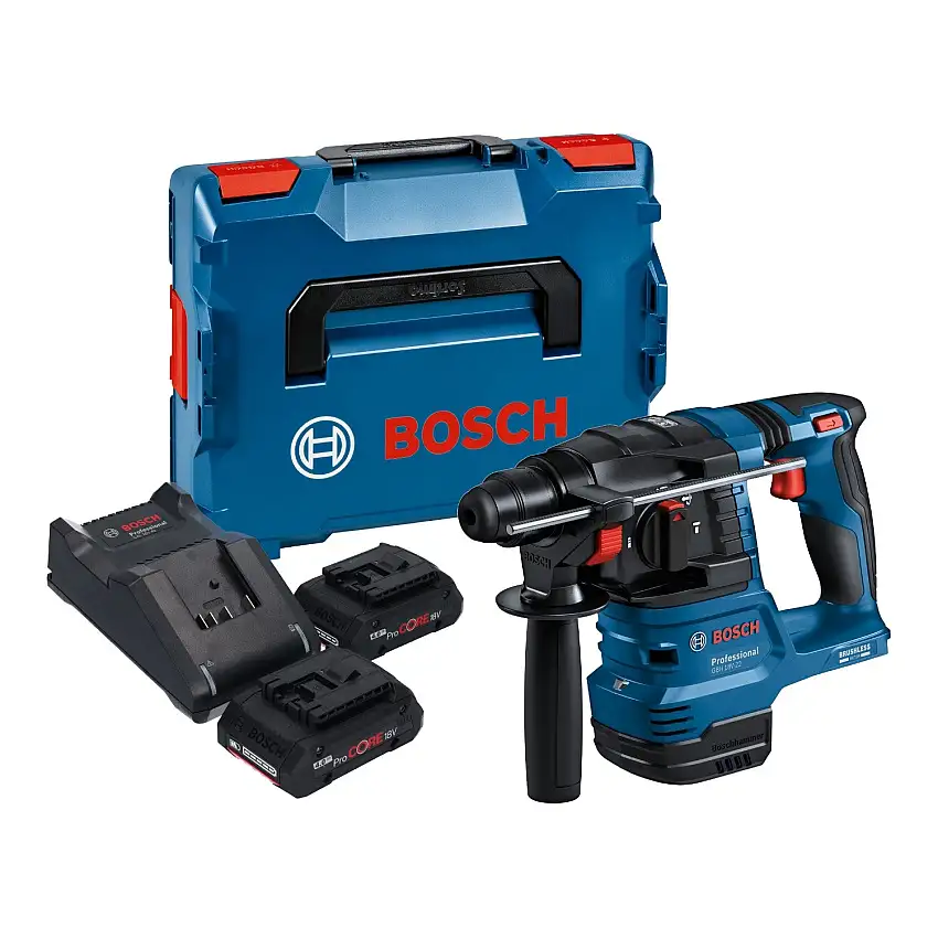 Bosch GBH 18V-22 Professional Akku Bohrhammer 18 V 1,9 J SDS Plus Brushless + 2x ProCORE Akku 4,0 Ah + Ladegerät + L-Boxx