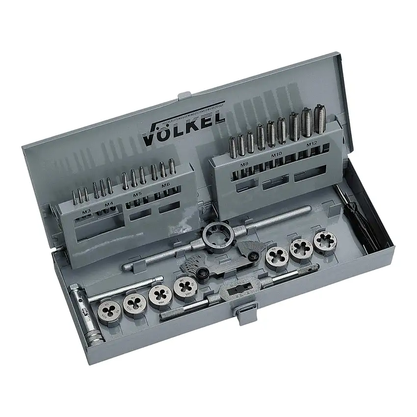 VÖLKEL P.V.12 Handgewindebohrer + Schneideisen Set 31 tlg. M3 - M12 HSS-G ( 49501 ) DIN 352/223