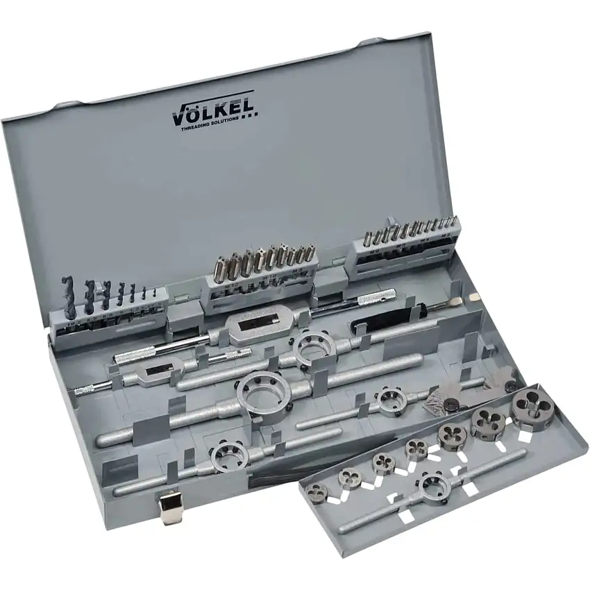 VÖLKEL Handgewindebohrer + Schneideisen Satz 42 tlg. M3 - M12 HSS-G DIN 352/223 ( 49111 )