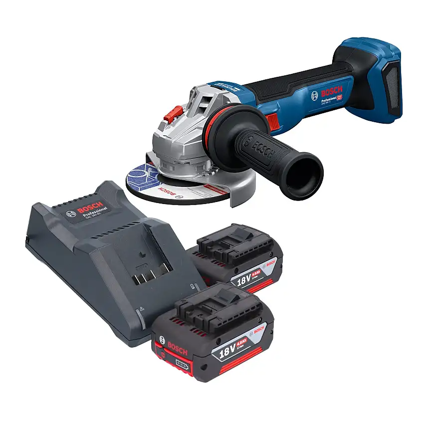 Bosch GWS 18V-11 Professional Akku Winkelschleifer 18 V 125 mm + 2x Akku 4,0 Ah + Ladegerät