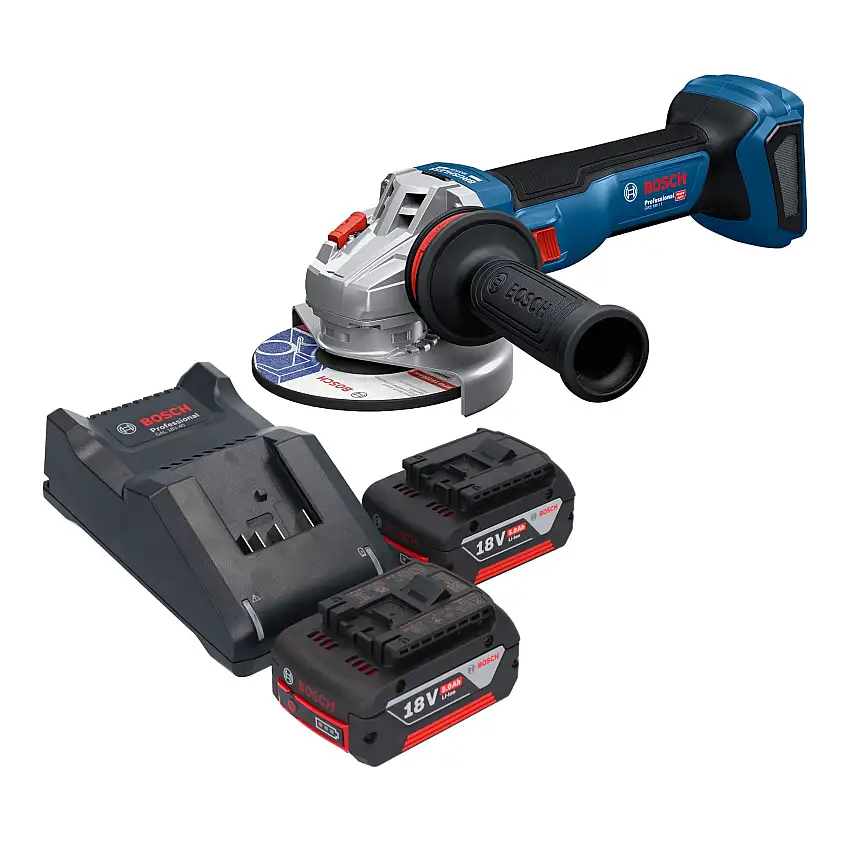 Bosch GWS 18V-11 Professional Akku Winkelschleifer 18 V 125 mm + 2x Akku 5,0 Ah + Ladegerät